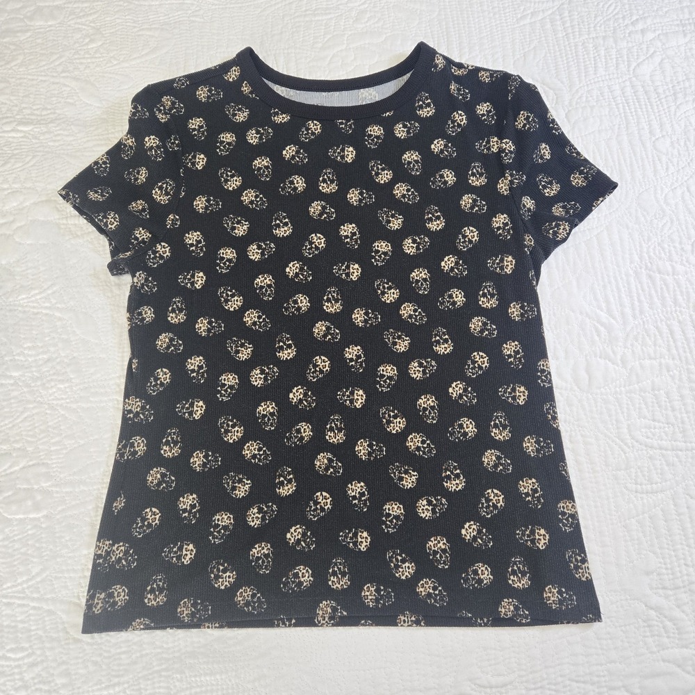 No Boundaries Juniors Black Leopard Skull‎ Babydoll Shirt Grunge Rock Small